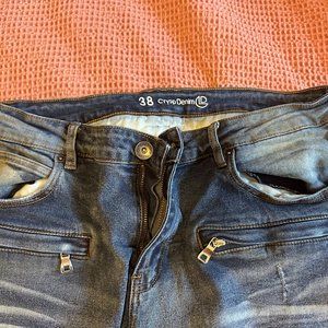 Crysp Denim Moto Skinny Stretch  Blue Jean, 38x32,